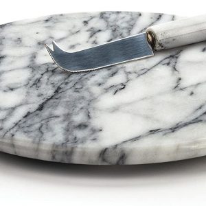 Cuchillo y tabla de queso, 25 cm, mármol blanco