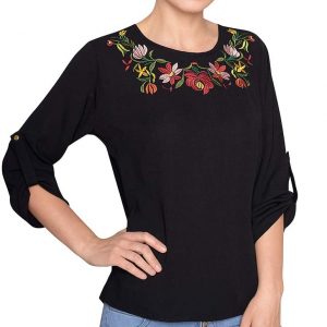 Blusa para Mujer – Blusa Negra Bordada Manga Larga