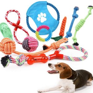 Juguetes de Cuerda para Perros 10 Piezas, Algodón Cuerda Juguete para Cachorros Incluyendo Pelota de Cuerda, Frisbees y Anillo de Goma